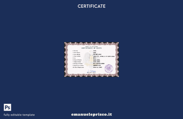modello PSD del certificato di nascita del Sud Sudan in stile verificato